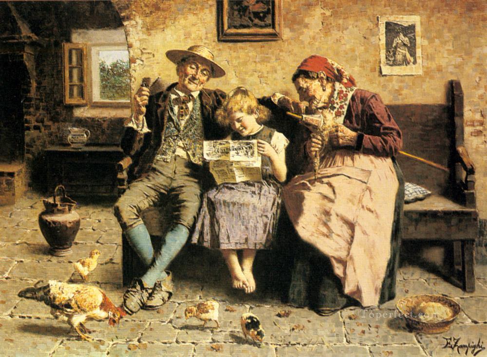 Reading The News country Eugenio Zampighi Oil Paintings